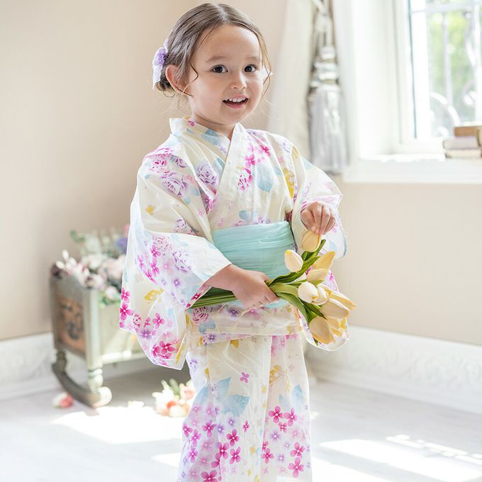 日本 Catherine Cottage - 夢幻2way純棉兵兒帶浴衣(可當洋裝)-滿版花卉-海軍藍