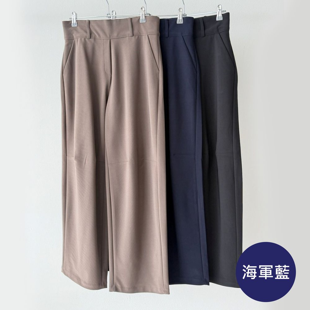 VETICA 韓製顯瘦小腹收收拼接感彎刀褲/錐形褲-海軍藍