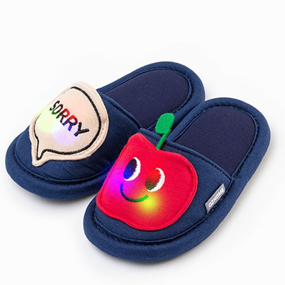 韓國 OZKIZ - 消音防滑室內鞋-LED閃耀蔬果款-深藍蘋果