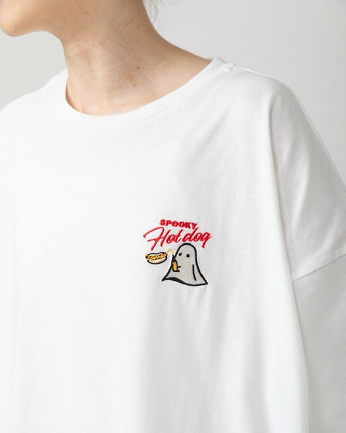 日本 gleam - 幽靈熱狗美式印花寬大風短袖T恤-燕麥灰