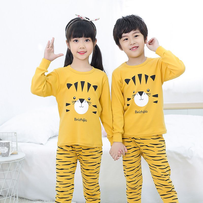 純棉兒童長袖家居服套裝-問號貓貓-橘紅+灰