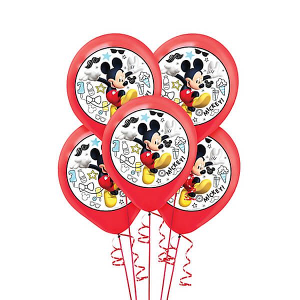 派對城 SuperParty - 12吋彩印乳膠氣球5入-米奇很忙