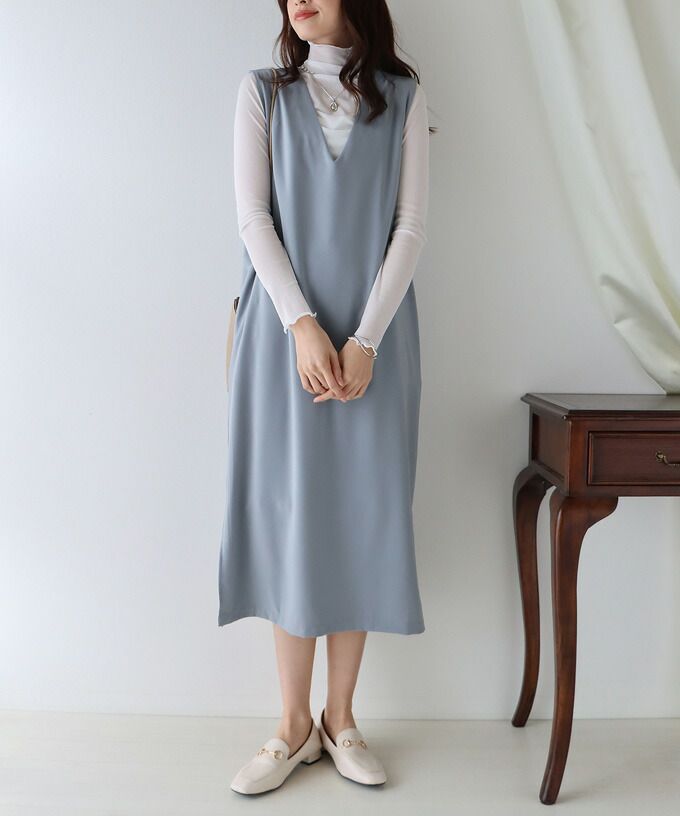 日本 BLUE EAST - 2WAY率性簡約V領連身洋裝/背心裙-黑