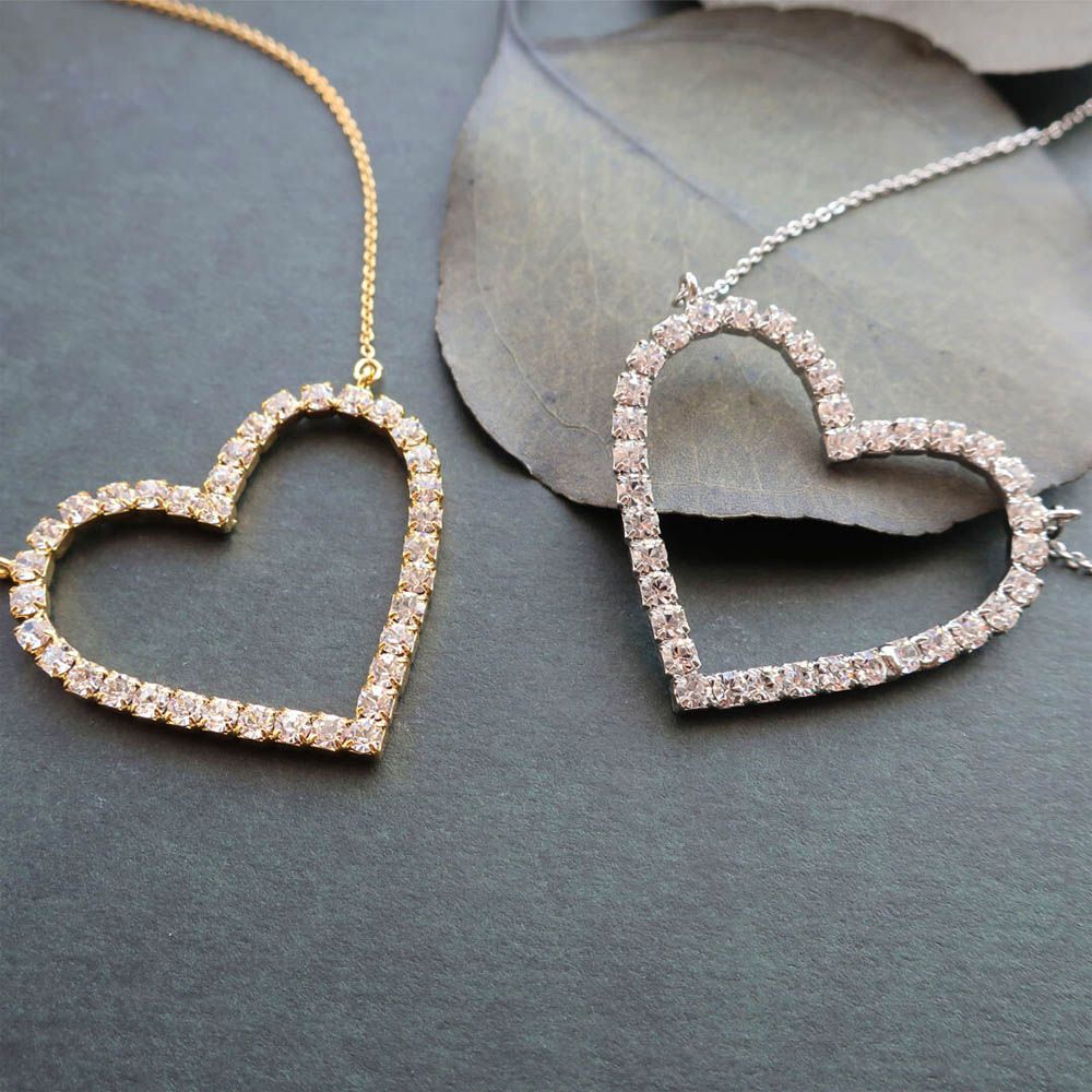 日本製 典雅華美水鑽長項鏈-愛心