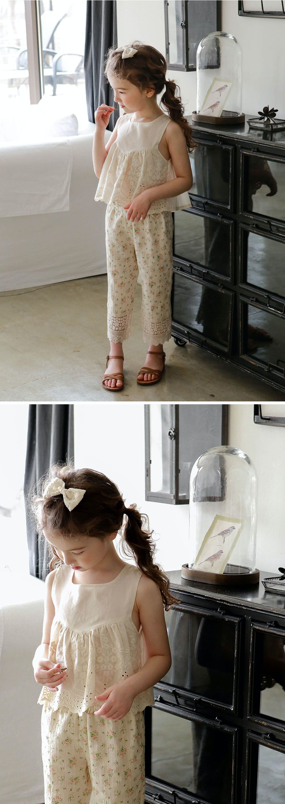 韓國 PuellaFLO - 後背蝴蝶結鏤空雕花上衣-米白