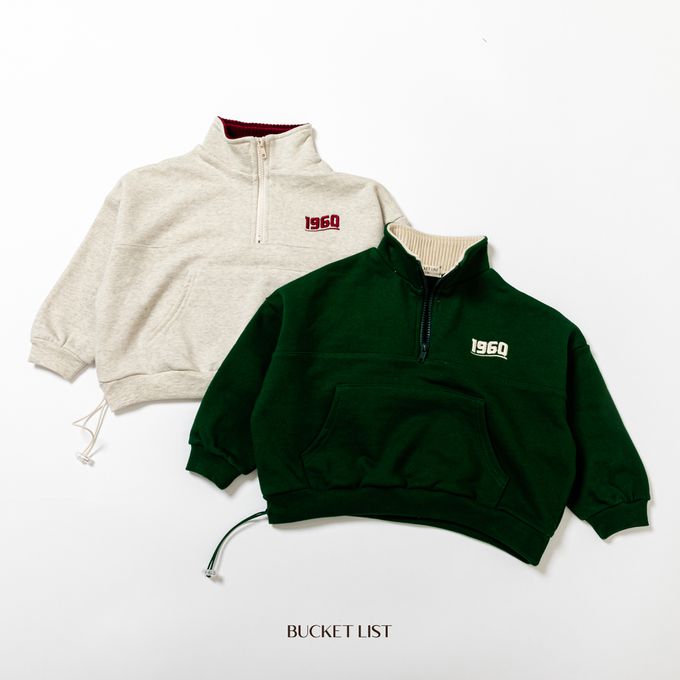 韓國 BUCKET LIST - 1960拉鏈領運動大學T-燕麥
