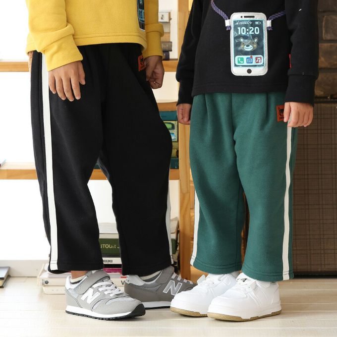 日本 ZOOLAND - 熊掌毛絨口袋裏起毛休閒長褲-黑