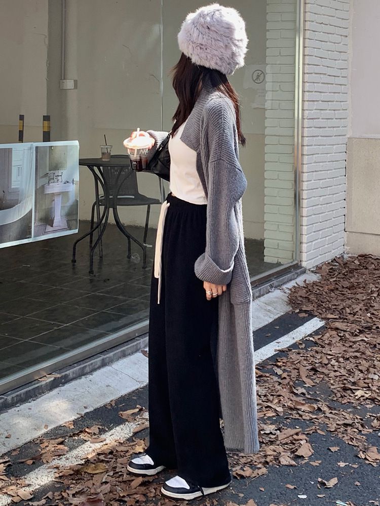 加絨暖暖腰鬆緊闊腿長褲-杏色