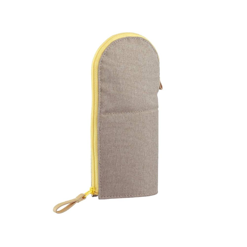 可站立下翻式筆袋(約15支筆)-三角灰黃