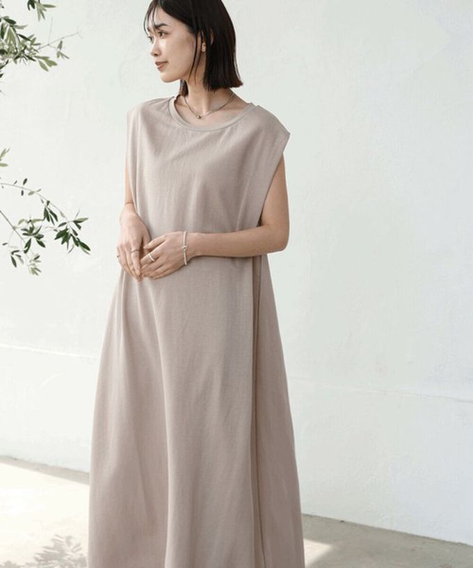 日本 Bab - 透氣嫘縈肩皺摺A字無袖洋裝-灰杏