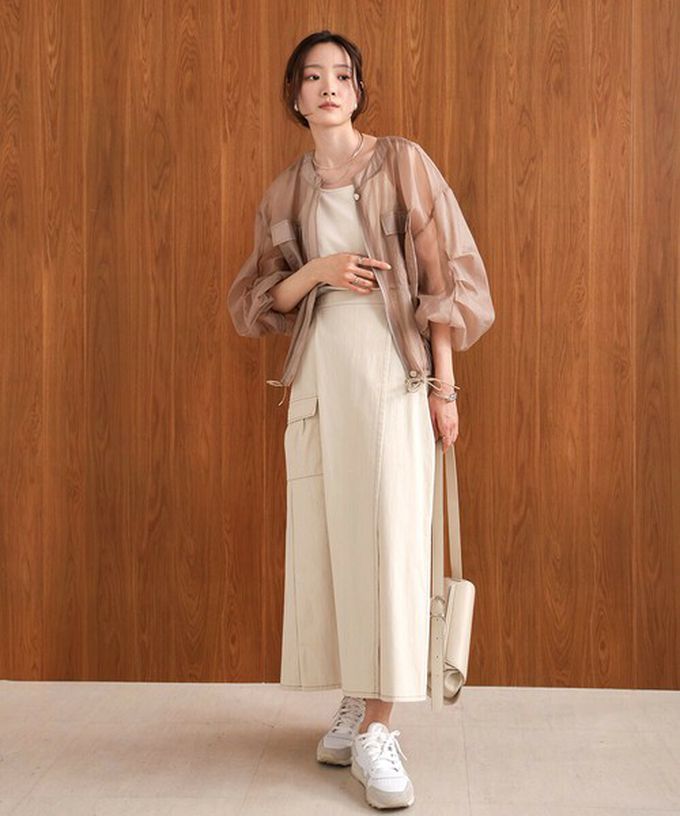 日本 Bab - 優美透膚精緻感抽繩薄外套-粉紅