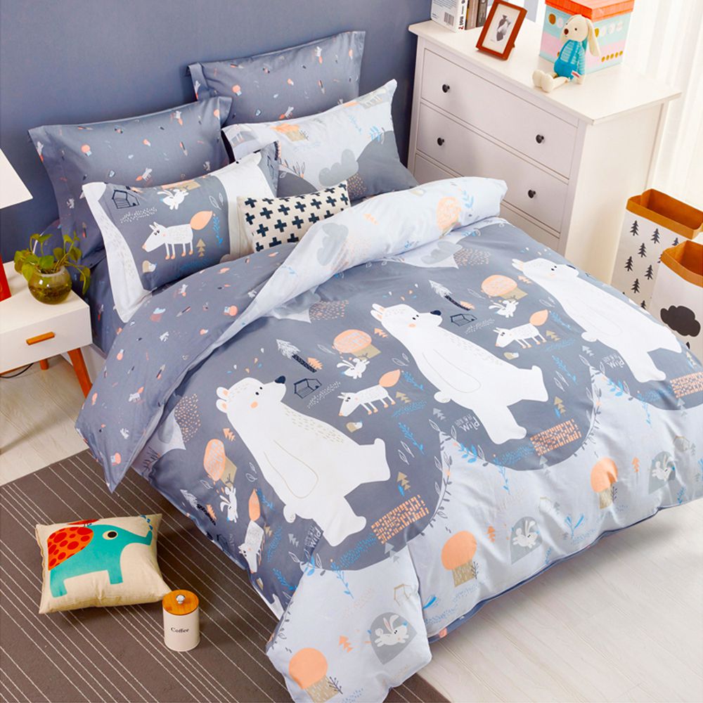 台灣製 極致純棉寢具組-北極熊-雙人四件式床包被套組