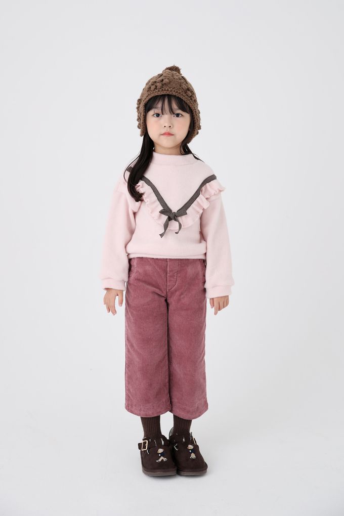 韓國 Coco Bang - 鬆緊腰燈芯絨直筒長褲-米白