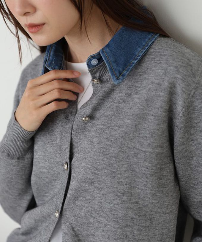 日本 Bab - 牛仔領時尚休閒感針織開襟衫-灰