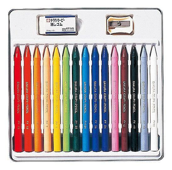 日本文具代購 - SAKURA 日本製蠟筆組(附削鉛筆器/橡皮擦)-15色