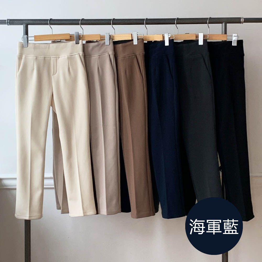 VETICA (內磨毛)韓製顯瘦小腹收收九分褲-海軍藍