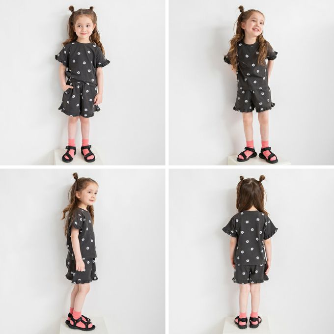 日本 BRANSHES - 純棉荷葉邊女孩印花短褲-素面-粉紅