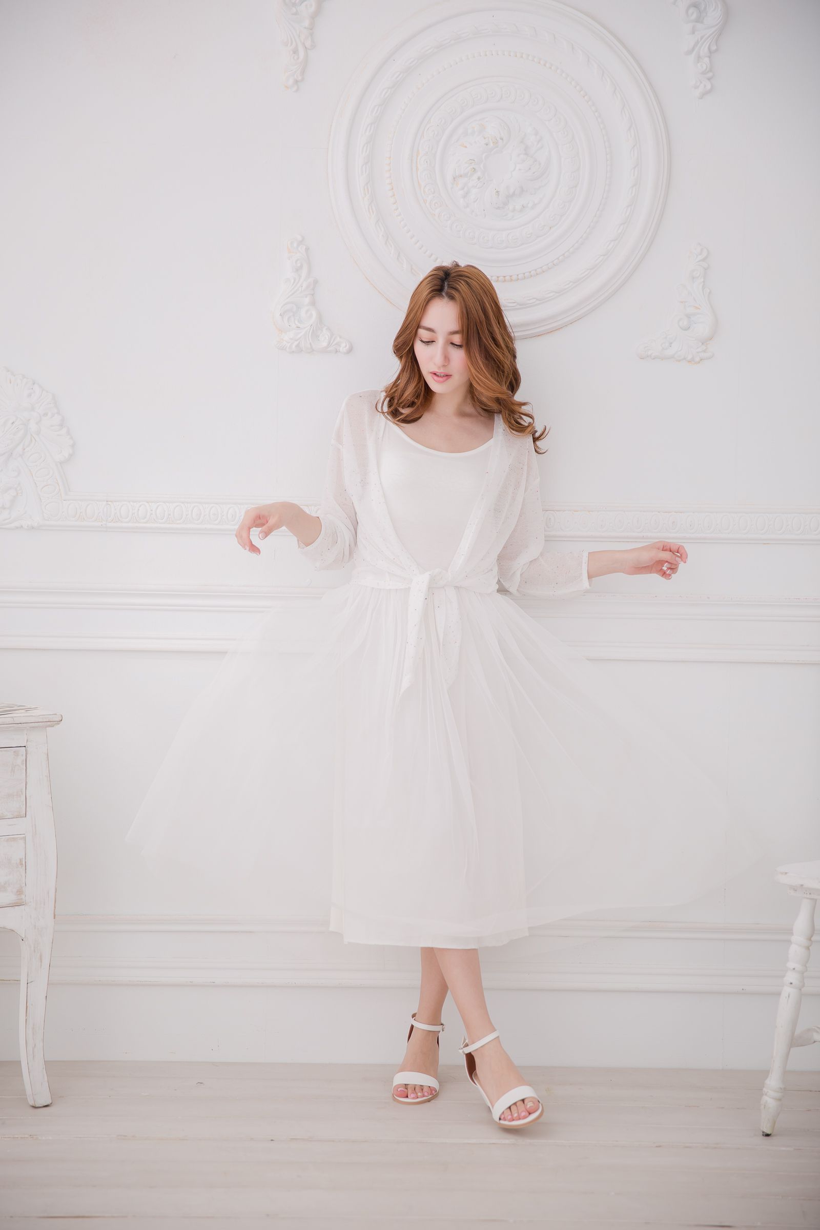 Peachy - 獨家訂製綿柔連身紗裙-細肩帶連身款-夢幻白 (F)