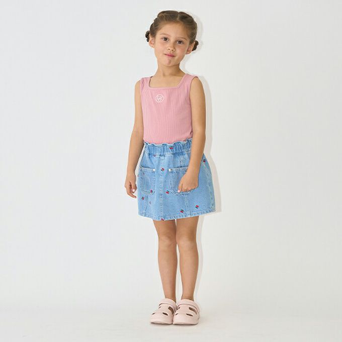 日本 Lycee mine - 品牌刺繡羅紋方領無袖上衣-白