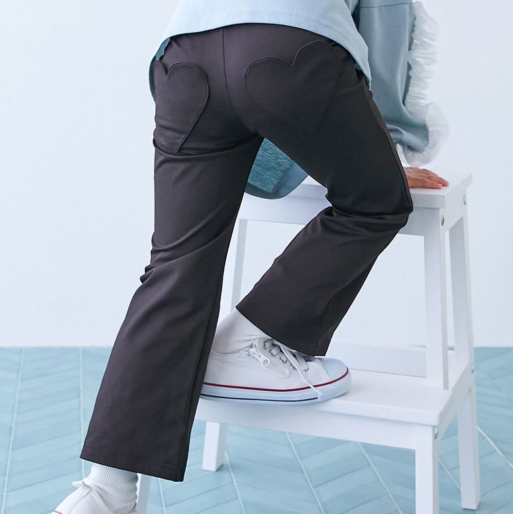 [快乾防皺] 愛心口袋輕盈小喇叭長褲-黑