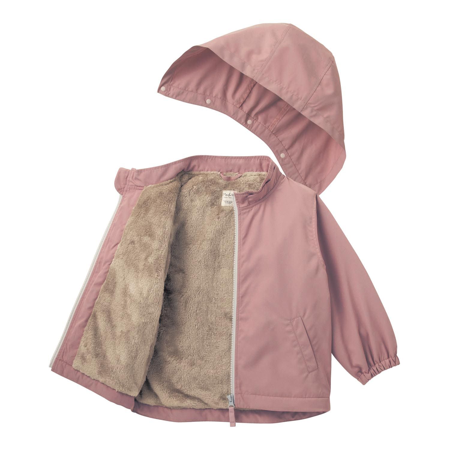 日本千趣會 - 毛茸茸內裡溫暖連帽外套-煙燻粉