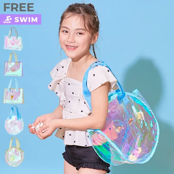 日本 devirock - 獨角獸色系閃亮PVC游泳/玩水包-冰淇淋-米x水藍