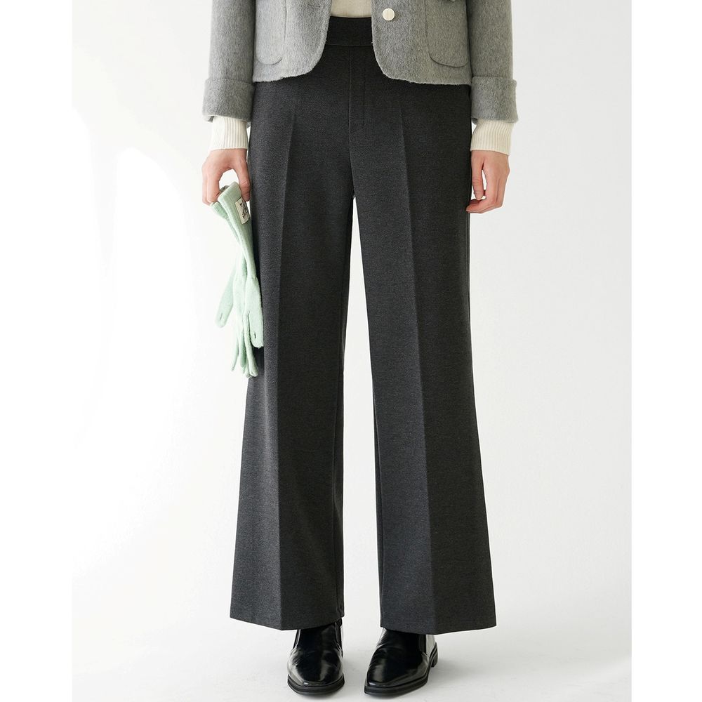 Domingoblue 後鬆緊腰磨毛觸感美型抓褶喇叭褲-深灰