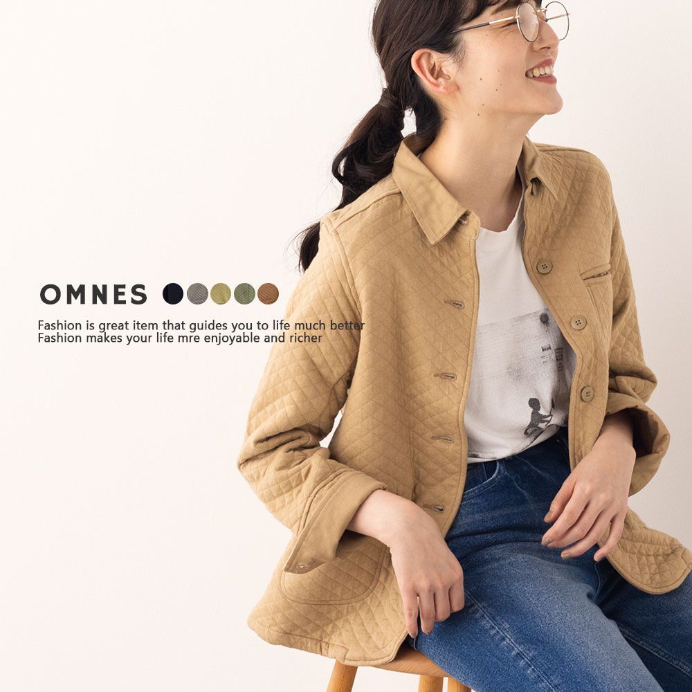 日本 OMNES - 時尚菱紋鋪棉西裝外套-卡其