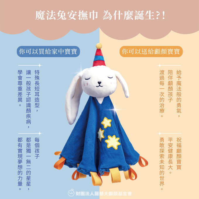羅慧夫顱顏基金會 - 魔法兔安撫巾/支持愛心義賣 (38x38 cm)