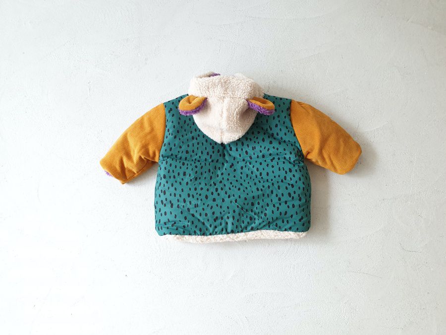 韓國 Mimico - (雙面可穿)熊耳朵豹紋外套-綠X芥末黃