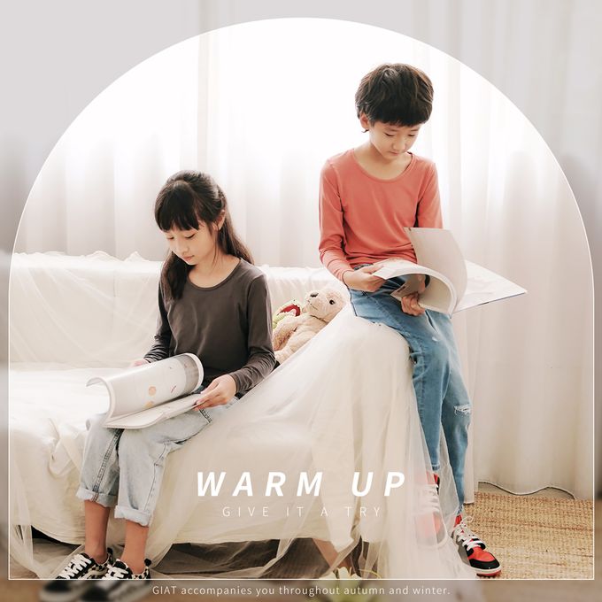 GIAT - 兒童五夠暖吸濕發熱衣-圓領-墨黑