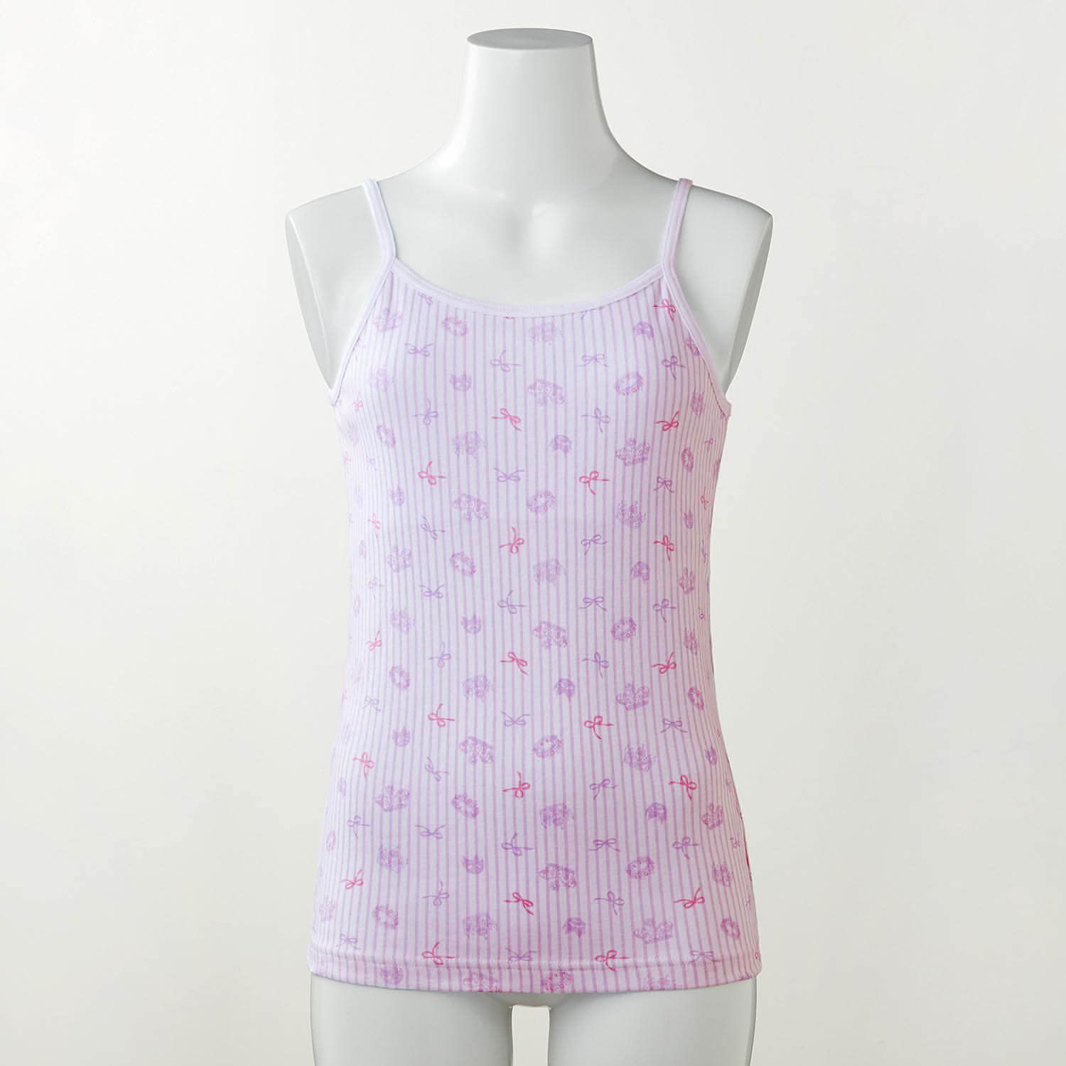 日本 Hummingchouchou - 100%棉 雙層布少女內搭/小可愛2件組-細肩帶款-水藍花朵x粉紫蝴蝶結