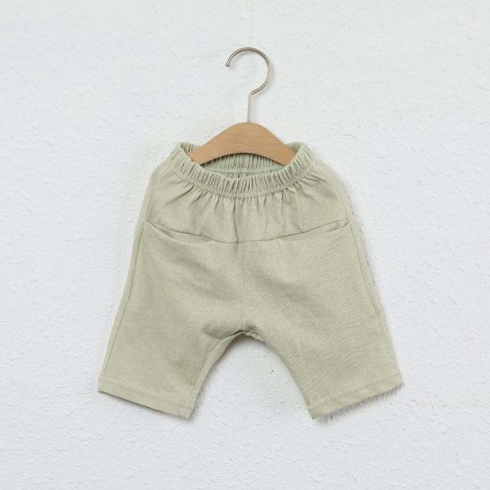 韓國製 - 平口袋純棉7分褲-抹茶綠