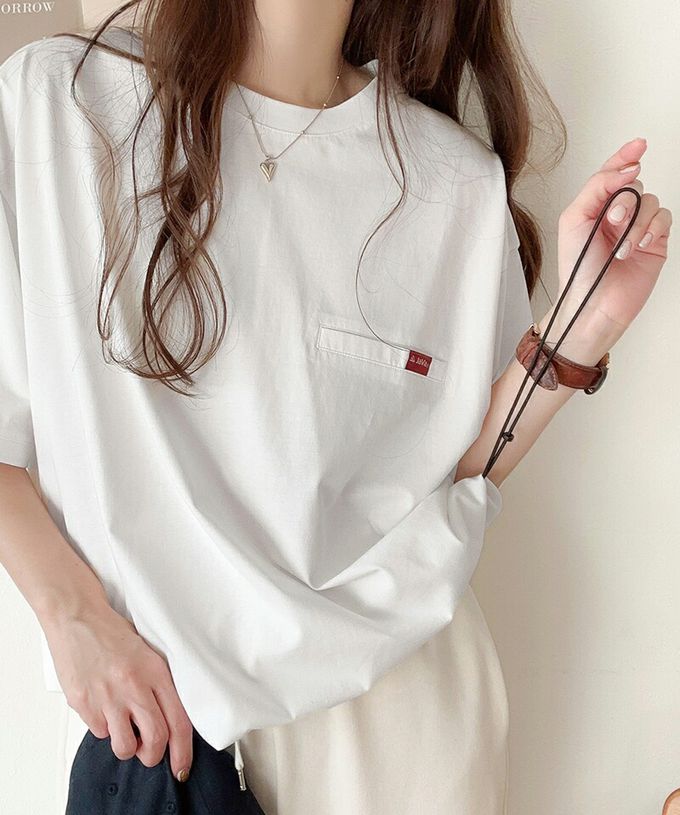 日本 Classical Elf - 純棉光澤感率性紅標抽繩T恤-白