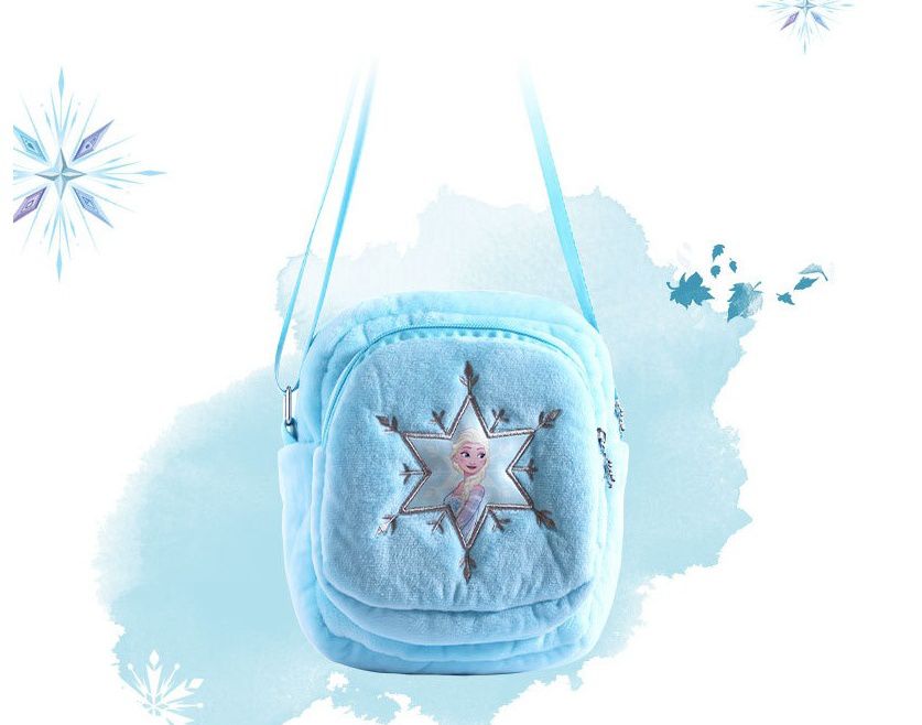 外出毛絨絨斜跨小包-卡通艾莎-藍色