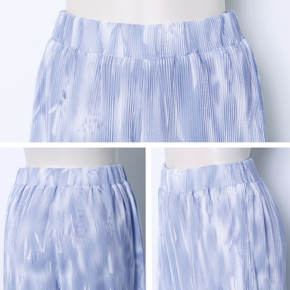 日本女裝代購 - 水波染風琴褶彈性寬褲-灰藍系 (M(Free size))