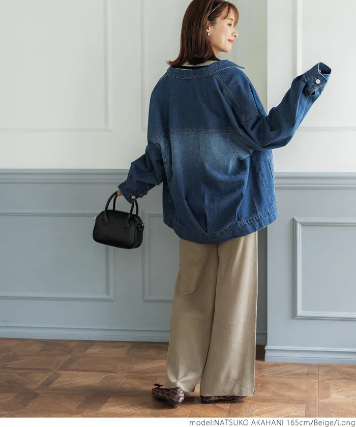 日本 COCA - 百搭美腿針織彈性垂墜寬褲-軍綠