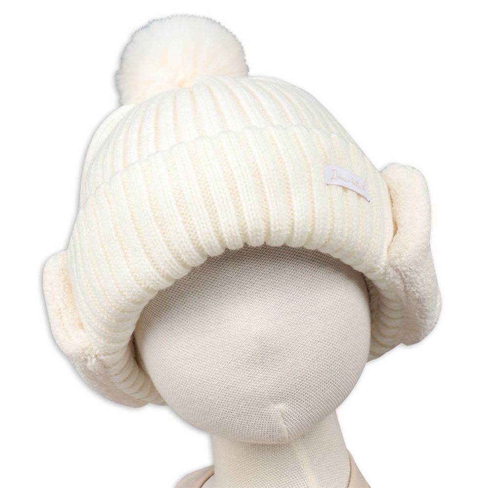 冬帽 內裡刷毛-附耳罩-象牙白色