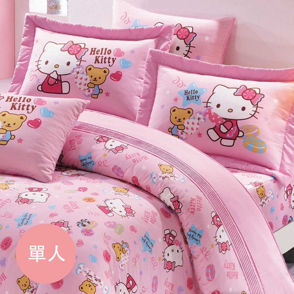 鴻宇 HongYew - Hello Kitty 單人鋪棉兩用被-甜蜜夥伴-粉色