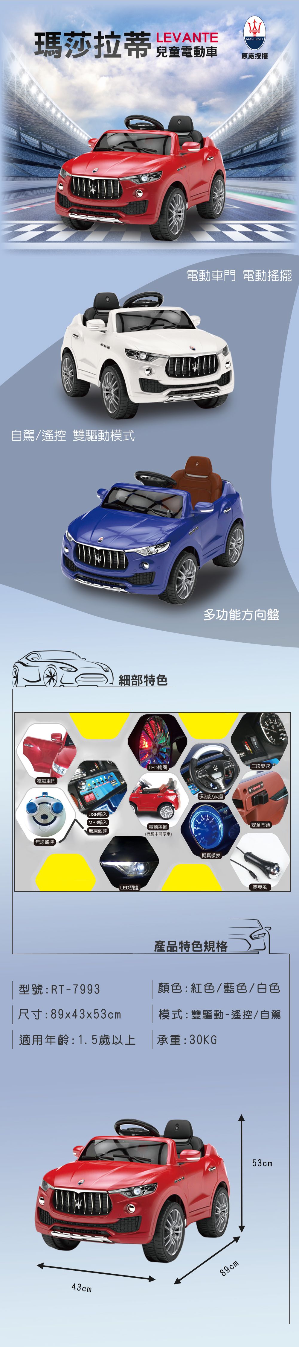 親親 Ching Ching - 福利品-瑪莎拉蒂Levante電動車(原廠授權)RT-7993-白色