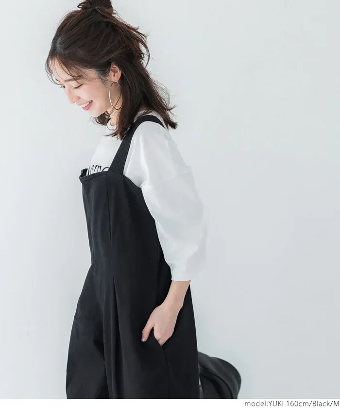 日本 COCA - 棉混厚磅工裝感吊帶褲-黑