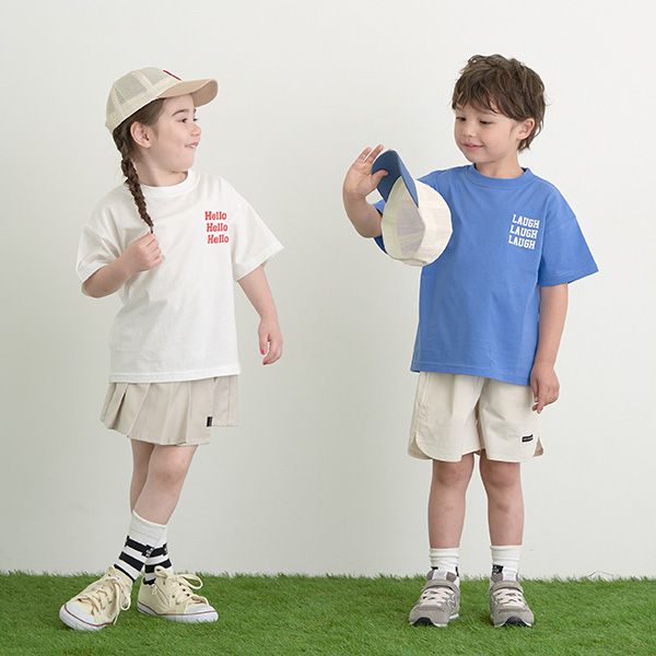 日本 b-ROOM - 英文標語休閒短袖上衣-NICE-奶油黃