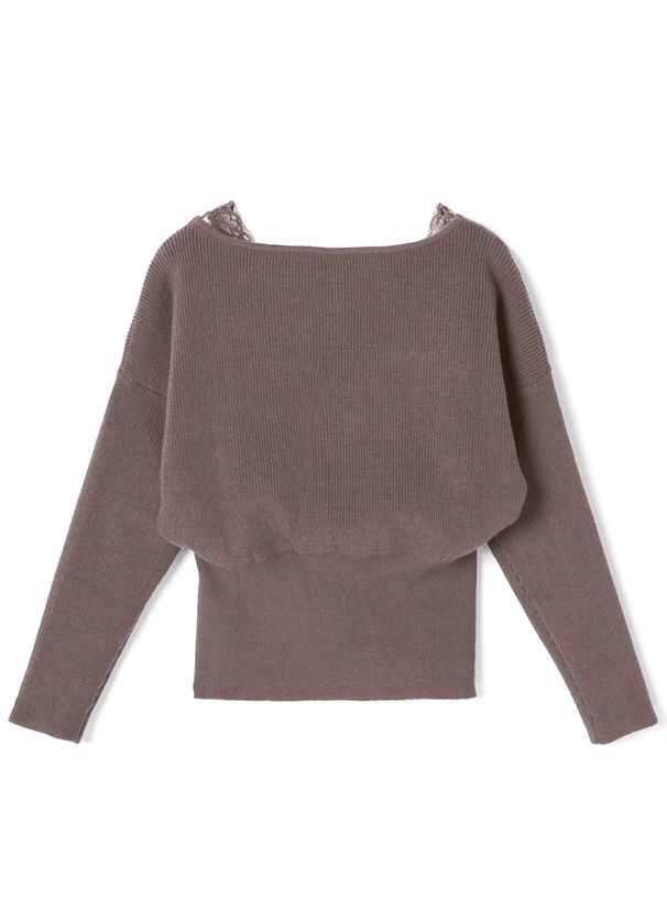 日本 GRL - 蕾絲V領縮腰針織上衣-知性黑 (M)