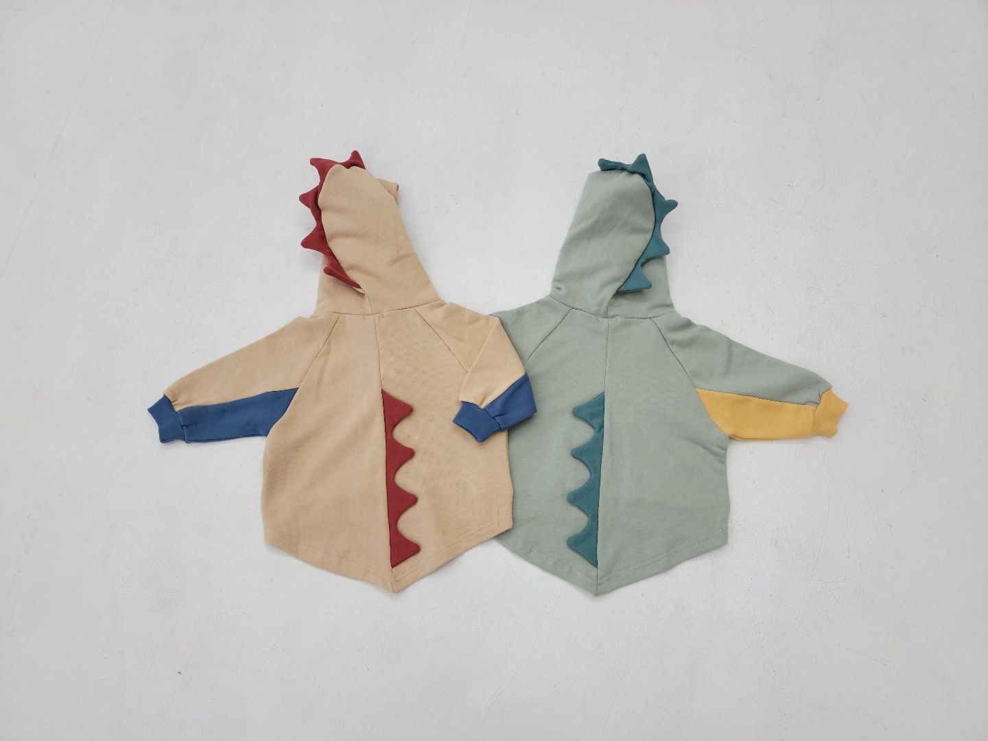 韓國 Mimico - 手繪恐龍立體造型連帽上衣-淺灰綠