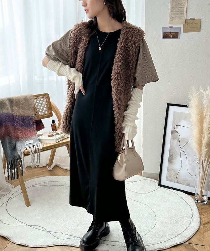 日本 Classical Elf - 優雅泡泡拼接袖修身洋裝-軍綠x淺米