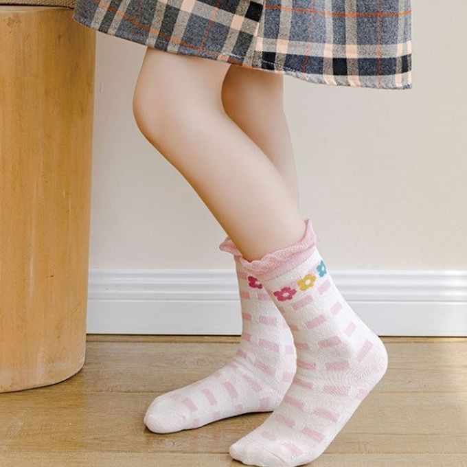 腳ㄚ子 - 兒童棉質中筒襪-花花公主