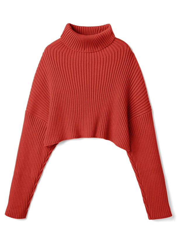 日本 GRL - 落肩高領羅紋針織上衣-暖陽橘 (F)