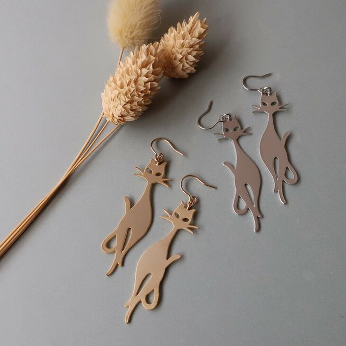 日本 Melody Accessory - 日本製 神秘貓咪造型耳環-金