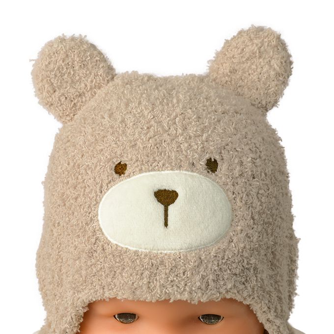 akachan honpo - 毛茸茸動物冬季針織帽-淺卡其色