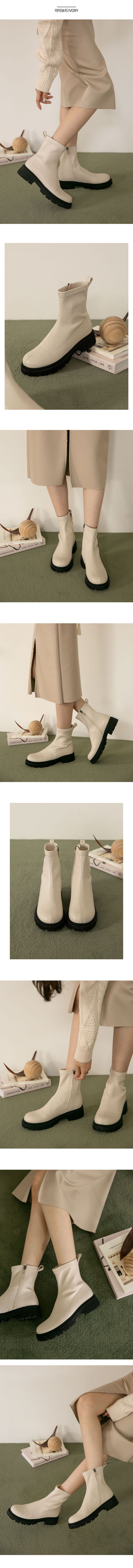 韓國 PINKELEPHANT - 雙層軟底彈性中筒襪靴(4cm)-象牙白